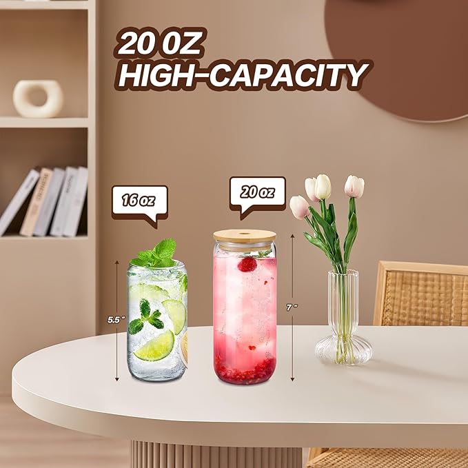 Glass Tumbler with Straw and Lid 20 Oz,Glass Coffee Cups Tall Water Bottle Straw Bamboo Lid Silicone Protective Sleeve Brush- BPA Free -Dishwasher Safety-Pale Yellow
