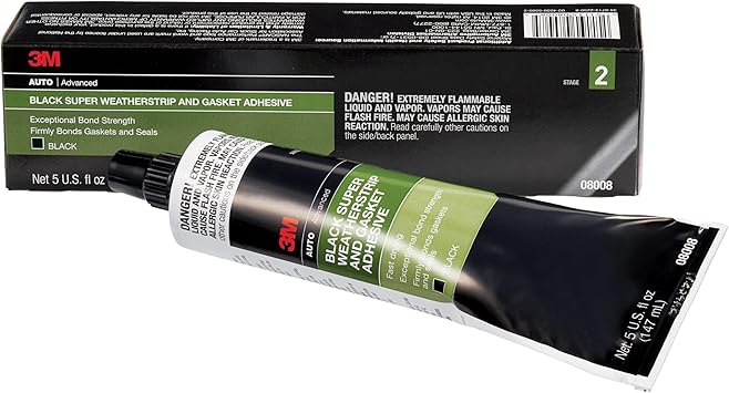 3M Black Super Weatherstrip and Gasket Adhesive, 08008, 5 fl oz, 1 Per Pack