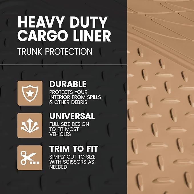 BDK Heavy Duty Rubber Cargo Mat Liner - All-Weather Trunk Protection, Trim-to-Fit Design for Cars, SUVs, Vans Trucks - Non-Slip, Waterproof, Durable Cargo Floor Liner - 46" x 56.75" x 0.25" - Beige