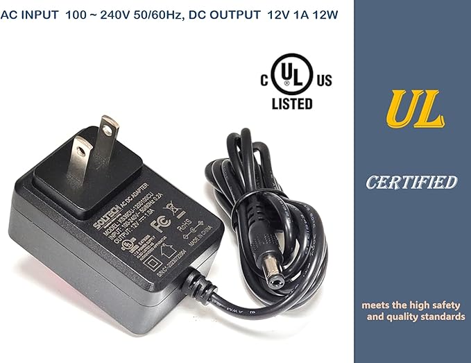 12V 1A 12W Power Supply Adapter, 5.5 x 2.12.5mm, 100-240V AC to DC 12V 1000mA ACDC Power Converter Transformer for CCTV Security Camera, LED Strip Lights, Router, etc. UL Listed