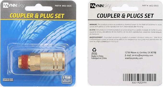 WYNNsky Industrial Air Coupler, 14 Inch Body Size, 38 Inch NPT Male Threads Size, Brass Air Compressor Hose Fitting