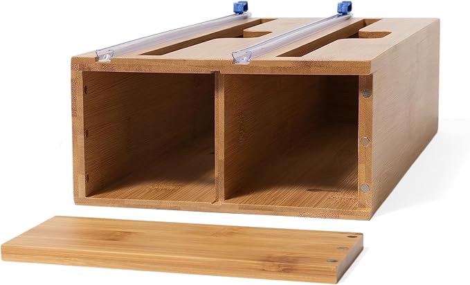 Lipper International Bamboo Dispenser with Cutter for Aluminum Foil, Plastic Wrap, or Wax Paper, 2-in-1, 13 78" x 6 34" x 4"