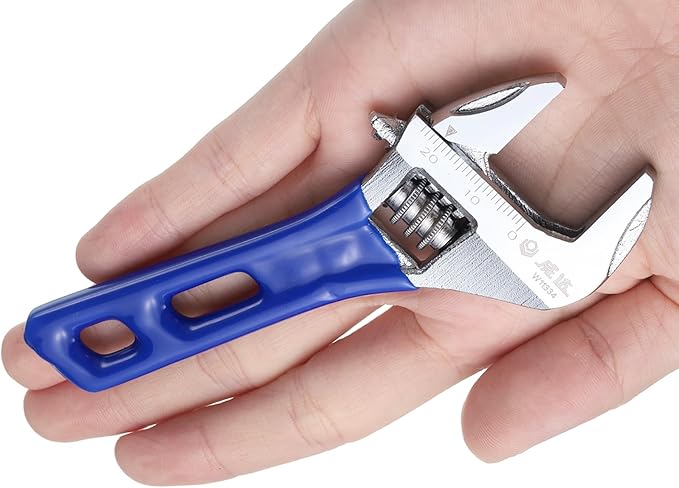 HARFINGTON 1pcs Adjustable Wrench 4" Jaw 0.9" with Rubber Handle, SilverBlue