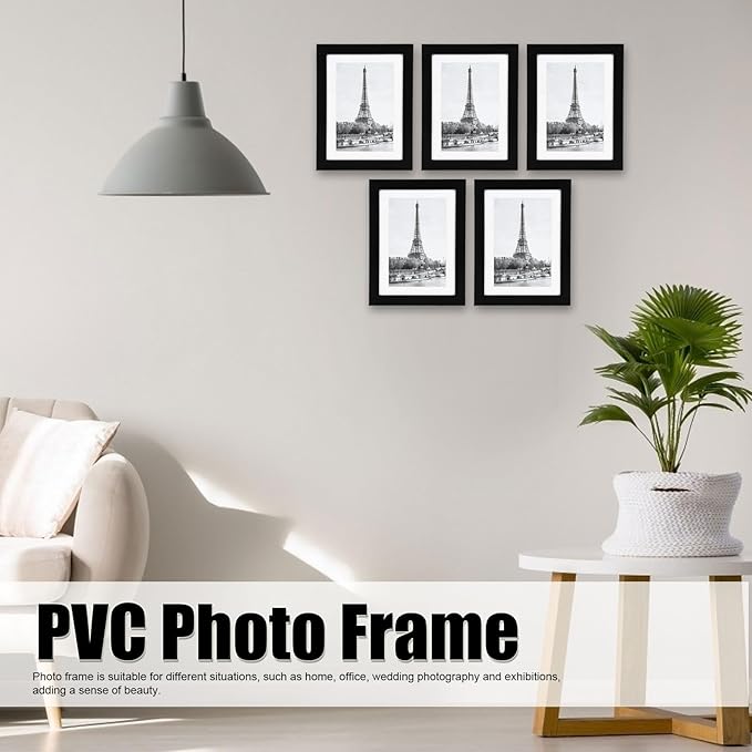 5Pcs Photo Frame, 7in High Transparency Black Decorative Rugged Picture Frame, Stylish PVC Black Edge DIY Design Combination Picture Frame Ornament
