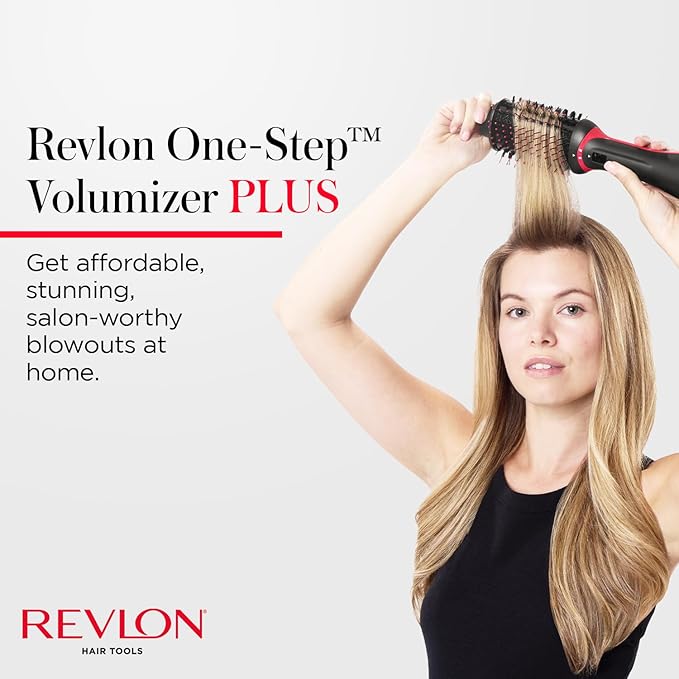 REVLON One-Step Volumizer Plus Hair Dryer and Styler, Enhanced Motor for Less Frizz, More Shine, and Reduced Heat Damage for Salon Style Round Brush for Blowout, Black ( Exclusive)