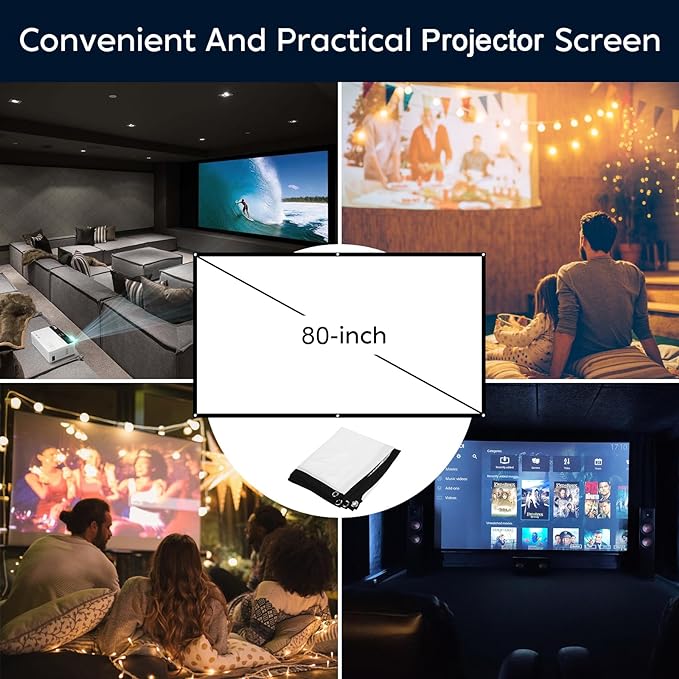 TMY Mini Projector, Upgraded Bluetooth Projector with Screen, 1080P Full HD Portable Projector, Movie Projector Compatible with TV Stick SmartphoneHDMIUSB, indoor outdoor use