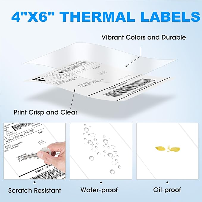 MaxGear 4" x 6" Direct Thermal Labels, 1000 Pcs/4 Rolls, Perforated White Shipping & Mailing Labels, Commercial Grade with Permanent Adhesive, Compatible with Most Thermal Printers