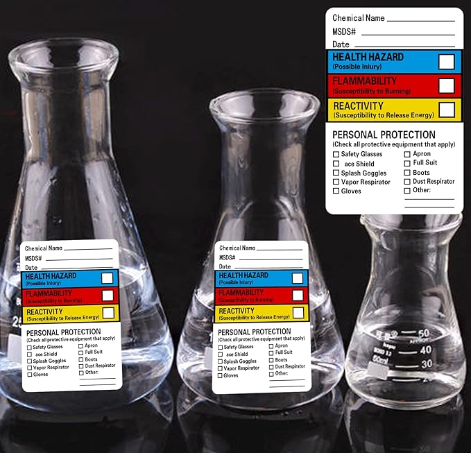 SDS Stickers/MSDS Stickers for Chemical Safty Data 2 X 3 Inches - Chemical Identifying and Labeling Sticker Decals - 250 HIMG Write-in Labels