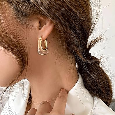 Chunky Clear Retro U Shaped Hoop Minimalist Square Resin Huggie Earrings for Women