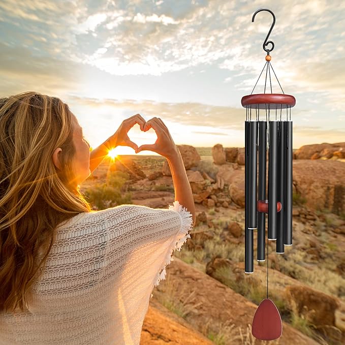 Large Aluminium Wind Chimes Outside, Soothing Melodic Wind Chime, Suitable Outdoor Garden Patio Decor, Gift for Mom Women Neighbors (36 Inches Black)