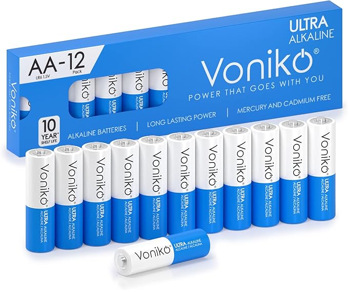 Voniko - Premium Grade AA Batteries - (12 Pack) - Alkaline Double A Battery - Ultra Long-Lasting, Leakproof 1.5v Batteries - 10-Year Shelf Life