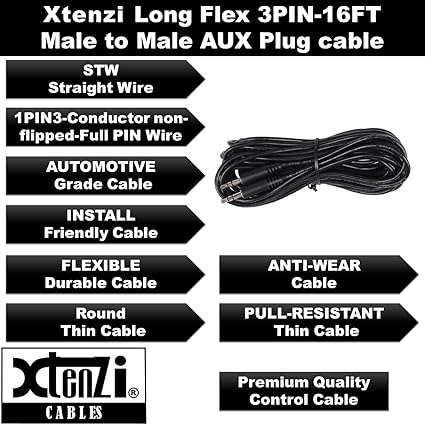 3Pin Jack Flex Cable Wire Accessory for Bass Remote Knob Compatible with SKAR Audio RP and Marine Series Amplifiers (15 Feet)
