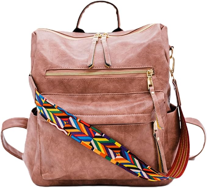 ModernChic Backpack Purse for Women - Brielle Convertible Bag, Use as Diaper Shoulder Bag, or Womens Backpack, Made of Vegan Leather wRemovable Strap and ExteriorInterior Pockets (Taffy Pink)