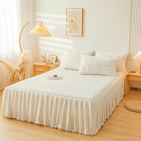 Fluffy Beige Faux Fur Comforter Cover Queen Set,Fluffy Fuzzy Plush Cream Bedding 4Pcs (1 Faux Fur Duvet Cover 2 Fuzzy Pillowcases1velvet Bed Skirt) Beige Fluffy Bed Set(Beige, Queen)