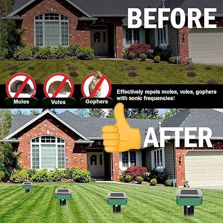 Solar Mole Repellent Ultrasonic 2 Pack Outdoor Powered Sonic Deterrent - Outdoor Waterproof Ultrasonic Snake Repellent for Get Rid of Mole, Gopher, Snakes, Vole and Other Underground Pest Control