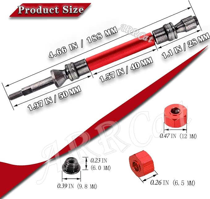 2PCS Rear Drive Shaft CVD RC Upgrades Part for 110 Rustler VXL 2WD 4X4Stampede VXL 2WD 4X4Hoss VXL 2WD 4X4Slash PlatinumSlash UltimateSlash VXL 4x4 2WD RC Car,ARRCat RC Hops Up,Red