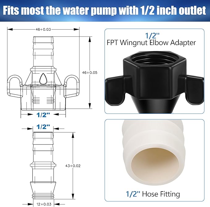 Dreyoo 12 Inch x 14 NPT Barb Elbow and Straight Swivel Adapter RV Water Pump Fittings with Thread Seal Tape, Female Threaded Pex for Strainer (Straight) (Dreyoo-Fittings-2354)