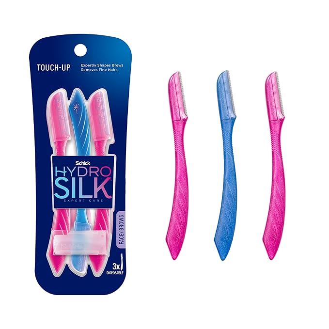 Schick Hydro Silk Touch-Up Dermaplaning Tool with Precision Cover, 3ct Dermaplane Razor, Face Razors for Women, Eyebrow Razor, Facial Razor, Dermaplaning Razor, Womens Face Razor Peach Fuzz Remover