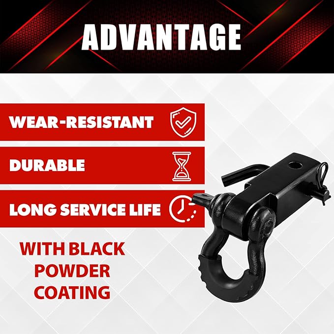 2" Tow Hitch Receiver with 58" Screw Pin,34 Shackle,45000Lbs Break Strength Heavy Duty Receiver Kit Fit for Vehicle Recovery Off-Road
