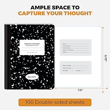 Composition Notebook, Wide Ruled - 9.75" X 7.5" - Hardcover Marble Notebooks for School - 2 Pack (100 Sheets In Each)
