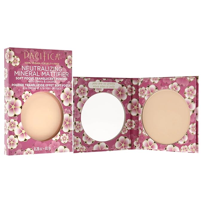 Pacifica Beauty, Neutralizing Mattifier Soft Focus Translucent Setting Powder, Cherry + Coconut, Sets Face Makeup, Natural Minerals, Oil Control, Talc + Mineral Oil Free, Vegan & Cruelty Free