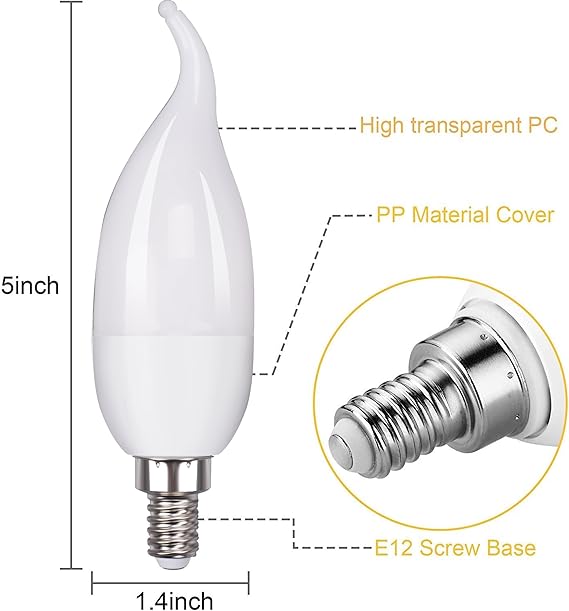 E12 Flame Bulbs 2 Packs, 3 Mode LED Candelabra 2.0 Watt Warm White Chandelier 1800k Candle Light Bulbs, Flame Tip for Christmas Party Decorations