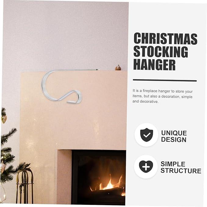 Pack of 2 metal hooks for Christmas socks, metal hooks for Christmas stocking decoration, fireplace hooks, iron hooks