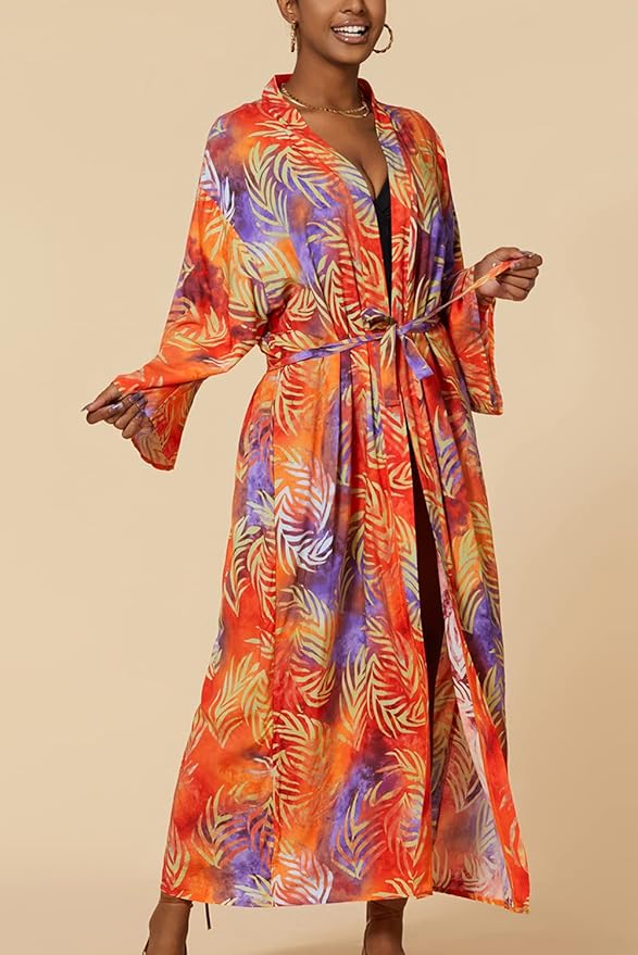 Women's Bohemian Long Cardigan Dress Large Size Kimono Beach Swimsuit Cover Up Dresses