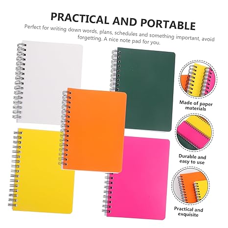 FUNOMOCYA 4pcs Mini Spiral Notebook Solid Academic Notepad for Note Taking Portable Notebooks for Students and Office Use for Daily Writing and Organizing