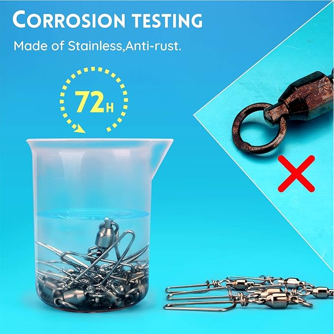 Ball Bearing Snap Swivels, Stainless Steel Coastlock Clips Corrosion Resistant Trout Fishing Gear Catfishing Tackle Kayak Accessories for Lures Leaders Test 55 Lb -285 Lb (50 or 25 Pcs for Choice)