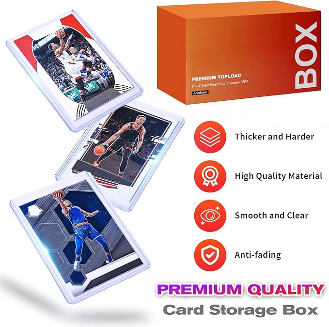 Arjiekwei 3"X4" Card Sleeves Hard Plastic, Baseball Card Protectors Hard Plastic, Premium Card Sleeves for Trading Cards, Card Holder for Sports Baseball Football Game Cards (100 Hard Sleeves)