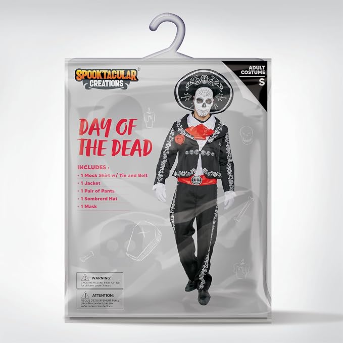 Spooktacular Creations Men's Day of the Dead Costume Mariachi Senor Costume Set Halloween Dress Up Party, Dia de Los Muertos