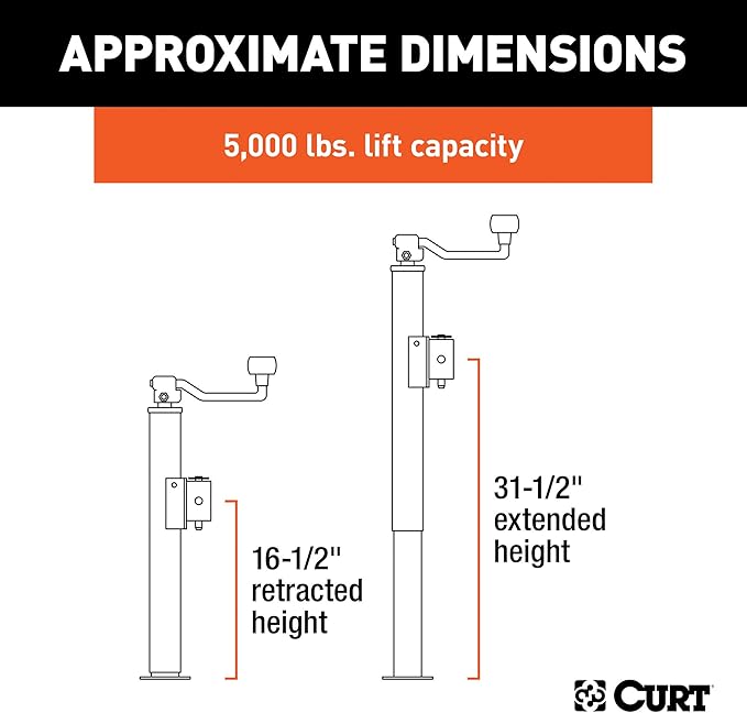 CURT 28356 Weld-On Pipe-Mount Swivel Trailer Jack, 5,000 lbs. Support Capacity, 15 Inches Vertical Travel