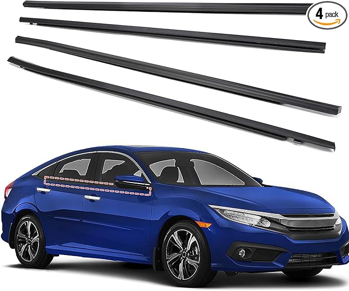 Car Window Weather Stripping Molding Trim Belt,Compatible with Honda Civic 2016-2021 4-Door Sedan, Replace72450-TEA-T01 72410-TEA-T01 72950-TEA-T01 72910-TEA-T01