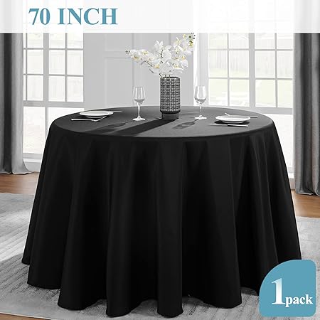 VidaFete 70inch Round Tablecloth Polyester Table Cloth,Stain Resistant and Wrinkle Polyester Dining Table Cover for Kitchen Dinning Party Wedding Rectangular Tabletop Buffet Decoration(Black)