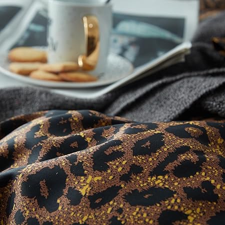 mixinni Leopard Print Queen Size Comforter Set-3 Pieces Animal Cheetah Printed Comforter Sexy Soft Fluffy BrownBlack Floral Print Bedding Set with 2 Pillowcases for All Season-Queen Size