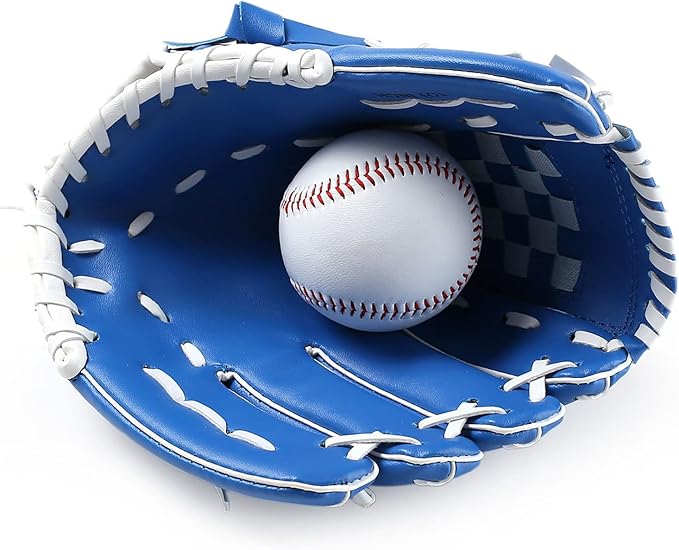 Baseball Glove with Baseball Catcher's Mitt PU Leather Left Hand Gloves 10.511.512.5 for Kids Youth Adult Right Hand Throw (Blue, 10.5)