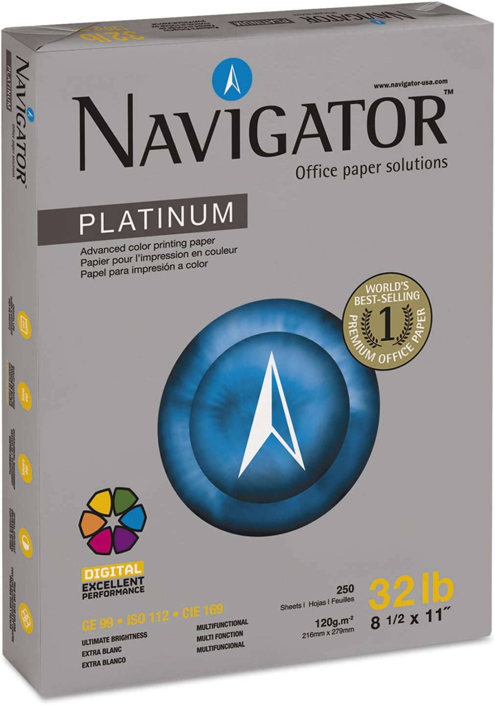 Navigator Platinum Paper NPL1132, 32 lb, 8.5 x 11, 8 Reams