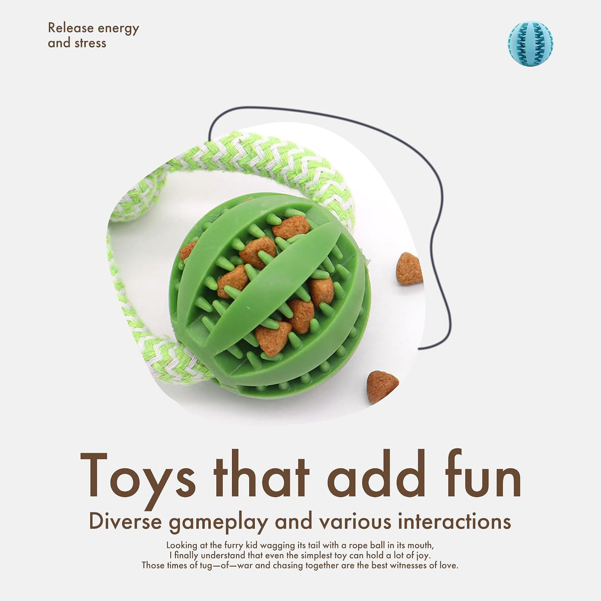 Indestructible Chew Toy for Aggressive Chewers - Durable Rubber Dog Teething Ball with Rope, Boredom Relief Puppy Toys