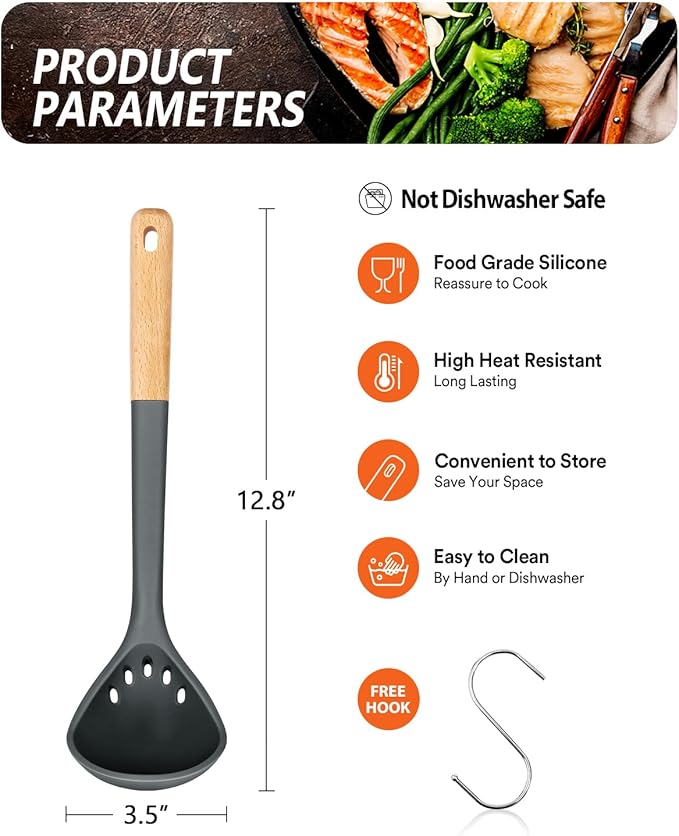 Large Silicone Soup Spoon Non-Stick Cookware with High Heat Resistance BPA Free Perfect Cooking Tools Cooking Stirring Serving Soups 13.2 Inch