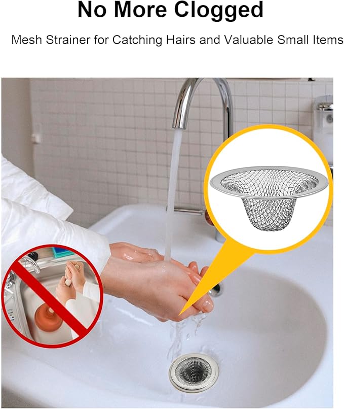6-Pack Bathroom Mesh Sink Drain Strainer - 2.12" Top 1" Small Stainless Steel Hair Basket Catcher for Bathroom Sink, Lavatory, Balcony, Utility, RV, Floor Drain