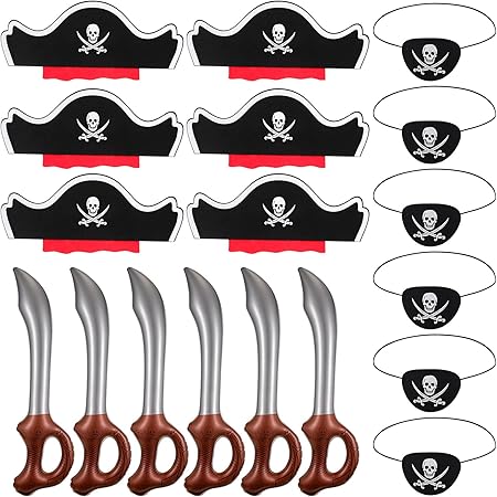 Charniol Pirate Party Set Felt Pirate Hats Pirate Eye Patches Inflatable Swords Carnival Pirate Theme Party Supplies(18 Pcs)