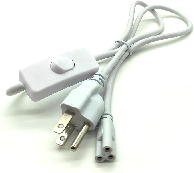 T5 T8 LED Wire Connector Power Cord LED Tube Power Extension Cord with on/Off Plug for LED T5 T8 Light Tube Integrated LED Light Fixture Extension Cable Wire (1.5M/5Ft US 3pin)