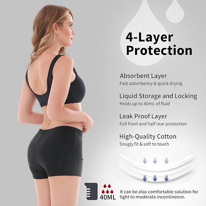 Leakproof Period Swimwear Boy Shorts for Women Teen Girls - Swim Confidently with Absorbent Menstrual Swim Bottoms