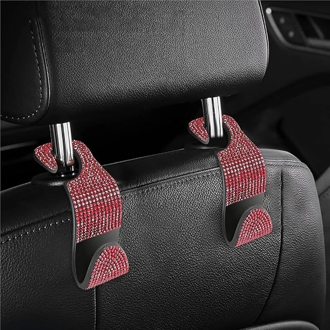 1pc Auto Seat Hook Backseat Hangers Organizer Durable Auto Car Hooks For Handbag Purse Clothes Hat Crystal Bling Rhinestone Car Seat Hooks Universal Vehicle Decor Accessories(Red)