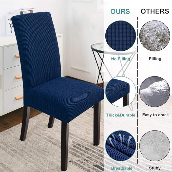 NORTHERN BROTHERS Chair Covers Set of 2 Parsons Chair Covers Chair Slipcovers Super Fit Kitchen Chair Protector Cover for Dining Room, Navy Blue