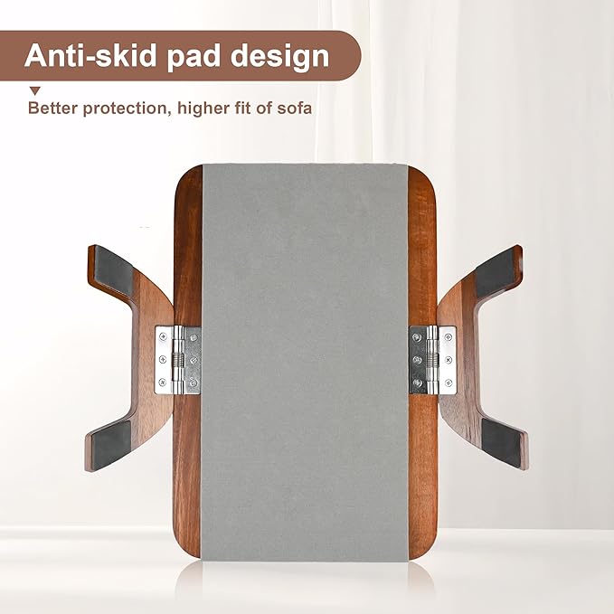 Upgrade Sofa Arm Tray, Bamboo Couch Arm Table with Wine Cup Holder, Foldable Armrest Tray Clip on Wide Couches for Eating, Drinks, Snacks, Remote, (Brown)