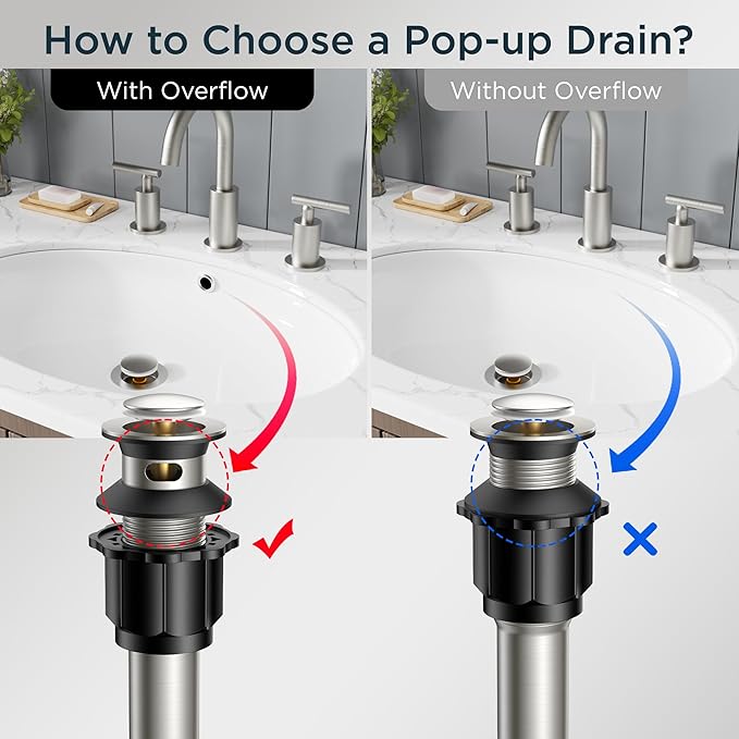 FORIOUS Bathroom Sink Drain with Overflow, Pop Up Drain Assembly with Detachable Basket Stopper, Anti-Explosion and Anti-Clogging Drain Strainer, 304 Stainless Steel, Brushed Nickel