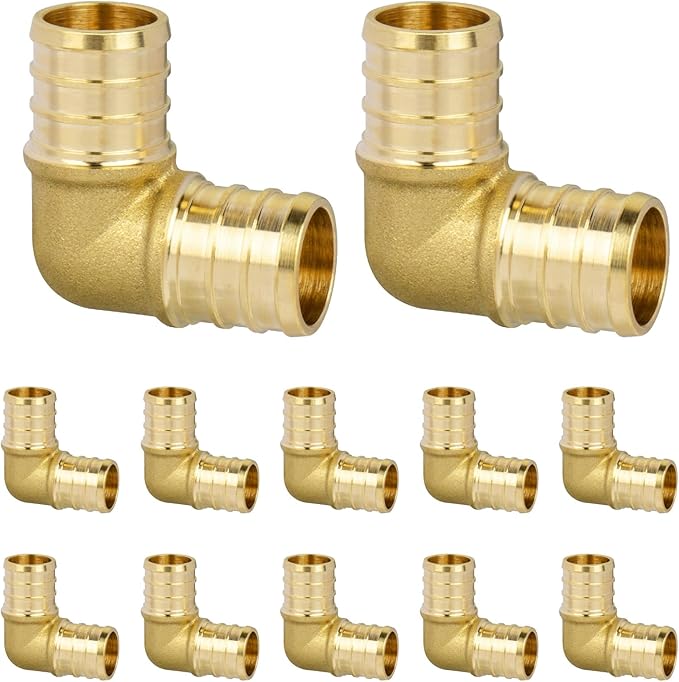 12" PEX 90 Degree Elbow, Brass Crimp Fittings for PEX Pipes, Sturdy Long-lasting Plumbing Connector (12 Pack)
