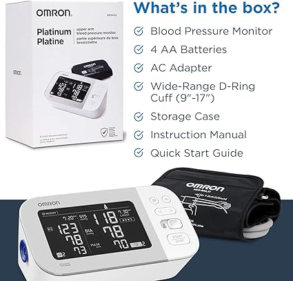 OMRON Platinum Blood Pressure Monitor, Upper Arm Cuff, Digital Bluetooth Blood Pressure Machine, Stores Up To 200 Readings for Two Users (100 readings each)